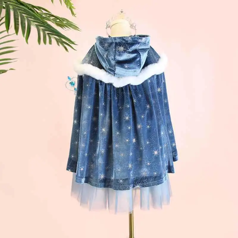 Frozen 2025 Winter Girls Elsa Velvet Star Dress