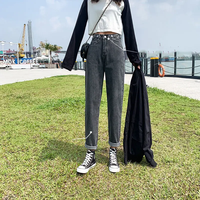Women Dark Gray High Waist Petit Harlan Jeans Spring 2022