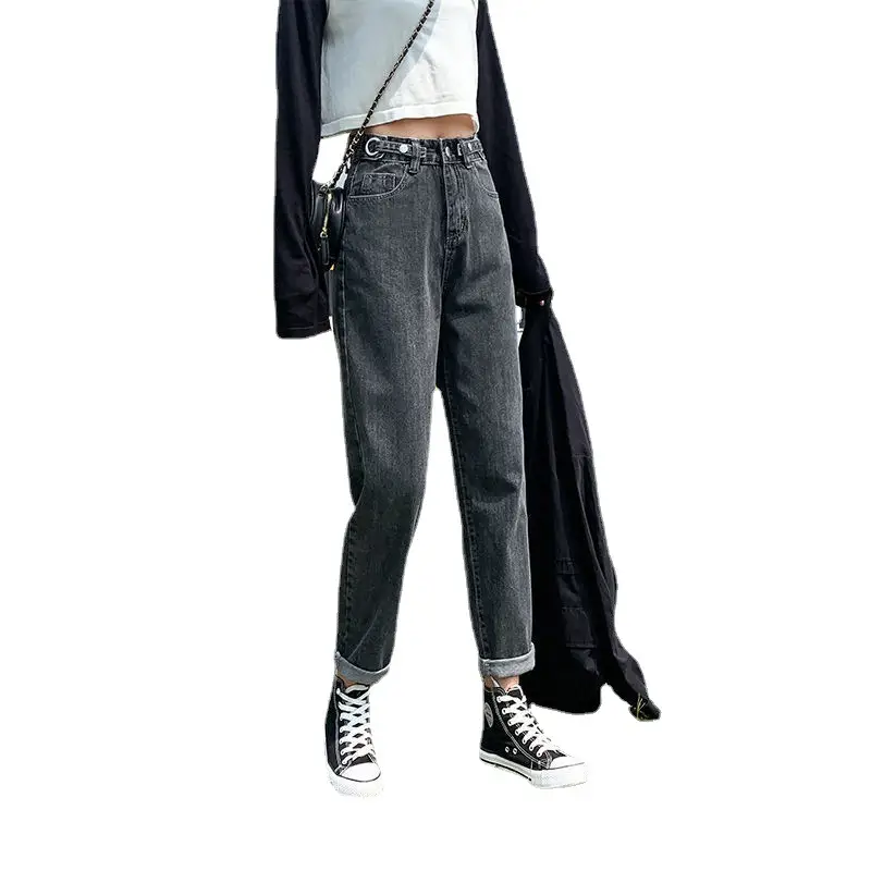 Women Dark Gray High Waist Petit Harlan Jeans Spring 2022