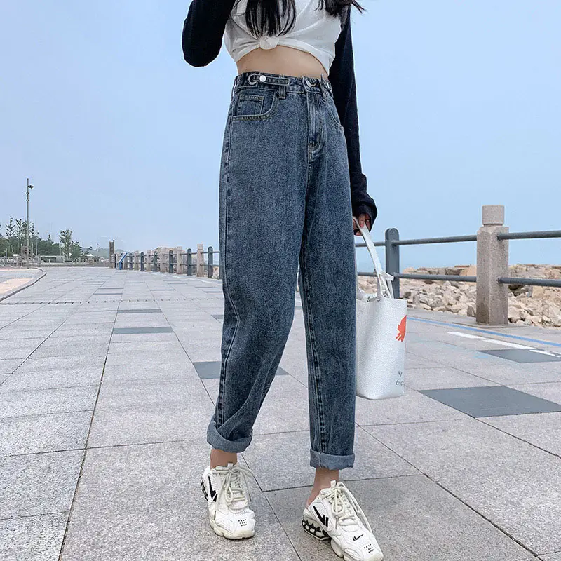 Women Dark Gray High Waist Petit Harlan Jeans Spring 2022