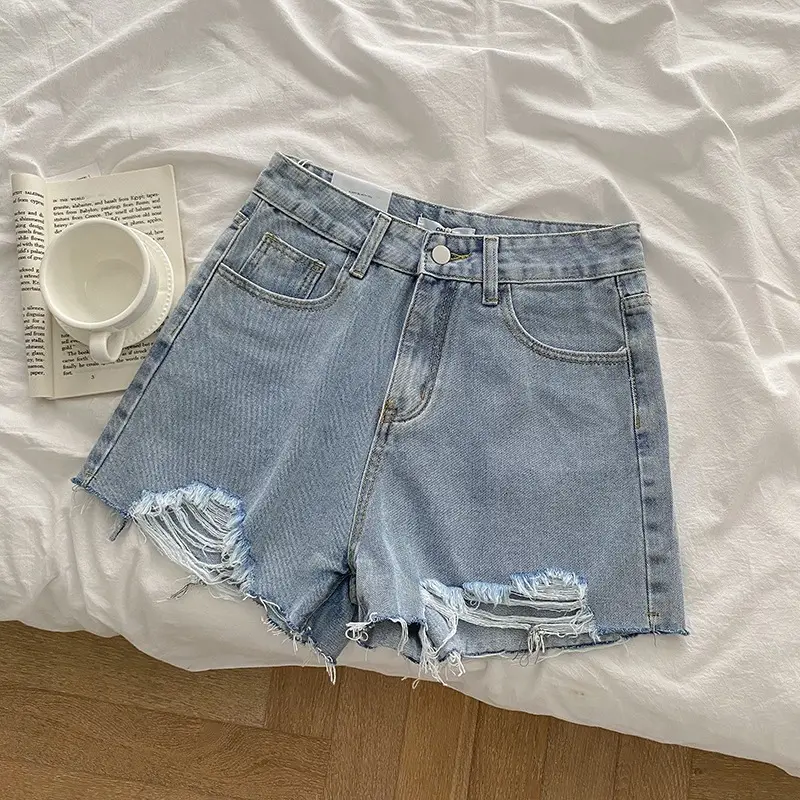 Women Ripped Denim Shorts Black 2022 - Image 7