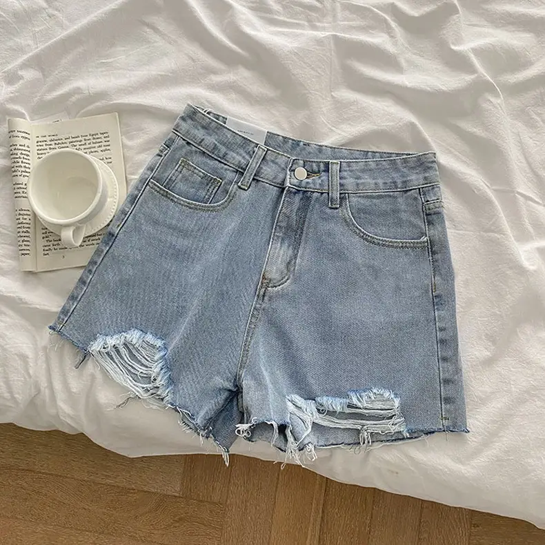 Women Ripped Denim Shorts Black 2022 - Image 3