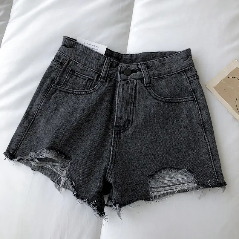 Women Ripped Denim Shorts Black 2022 - Image 4