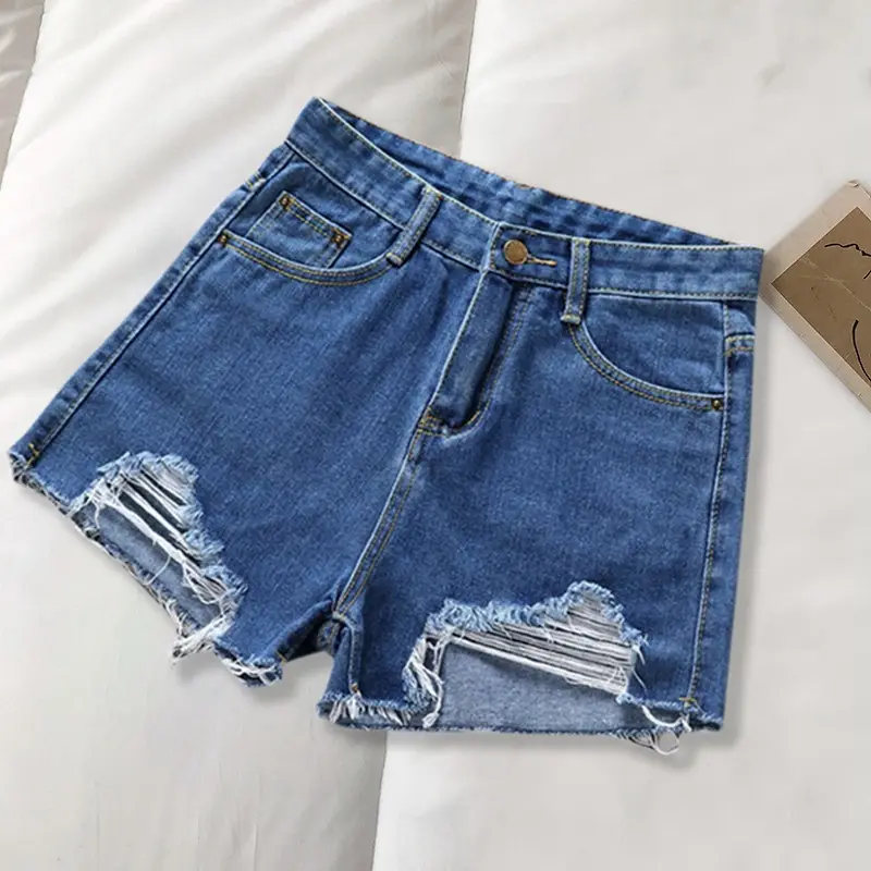 Women Ripped Denim Shorts Black 2022 - Image 5