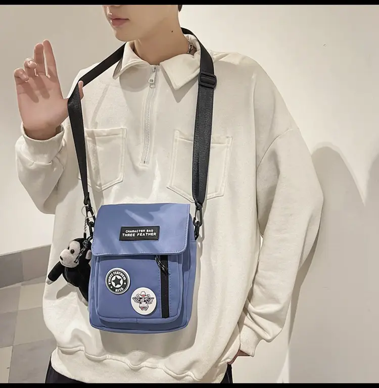 Men's Blue Messenger Bag with 3 Buttons — feature 30