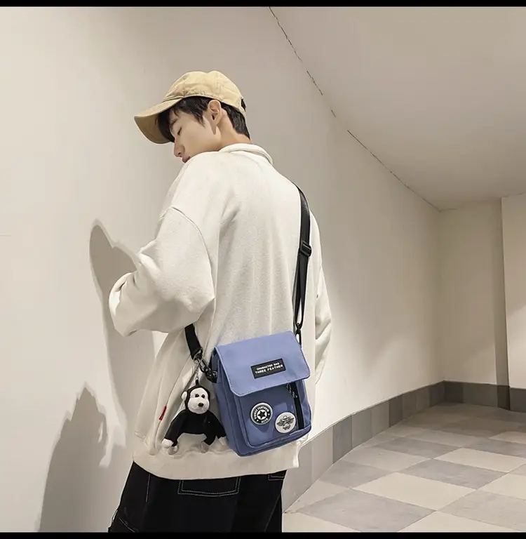 Men's Blue Messenger Bag with 3 Buttons — feature 36