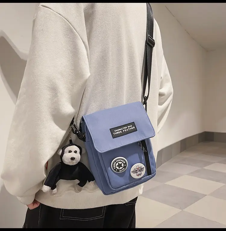 Men's Blue Messenger Bag with 3 Buttons — feature 37