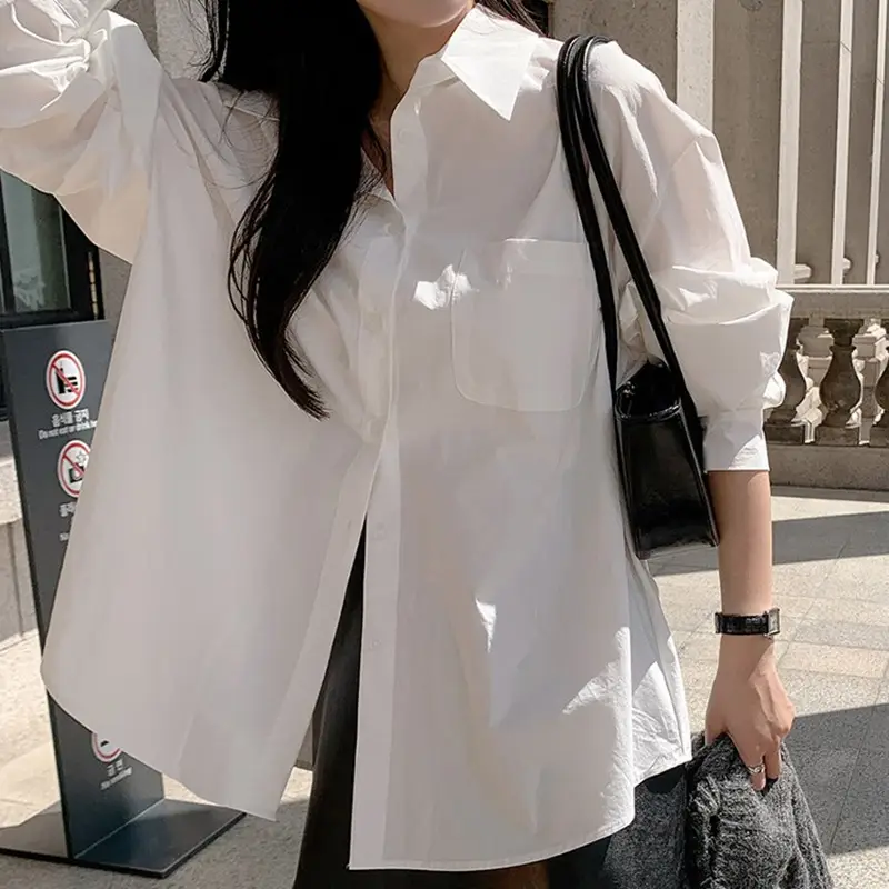 Women White Loose Slim French Shirt Summer - Image 2