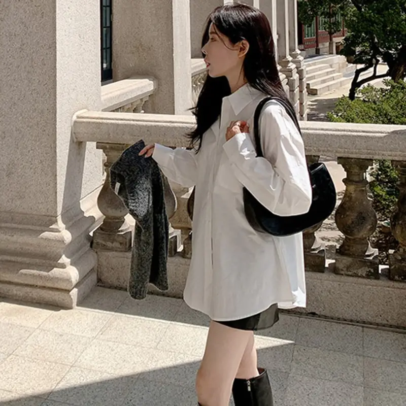 Women White Loose Slim French Shirt Summer - Image 3
