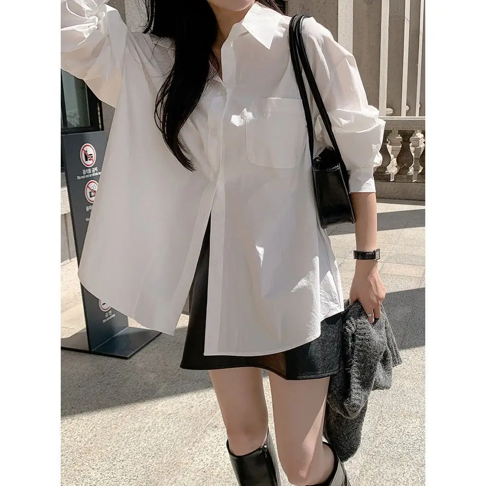 Women White Loose Slim French Shirt Summer — feature 4