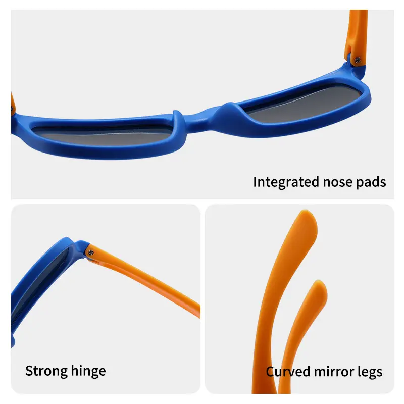 Kids Polarized Sunglasses Blue Orange Silicone Square Frame - Image 4