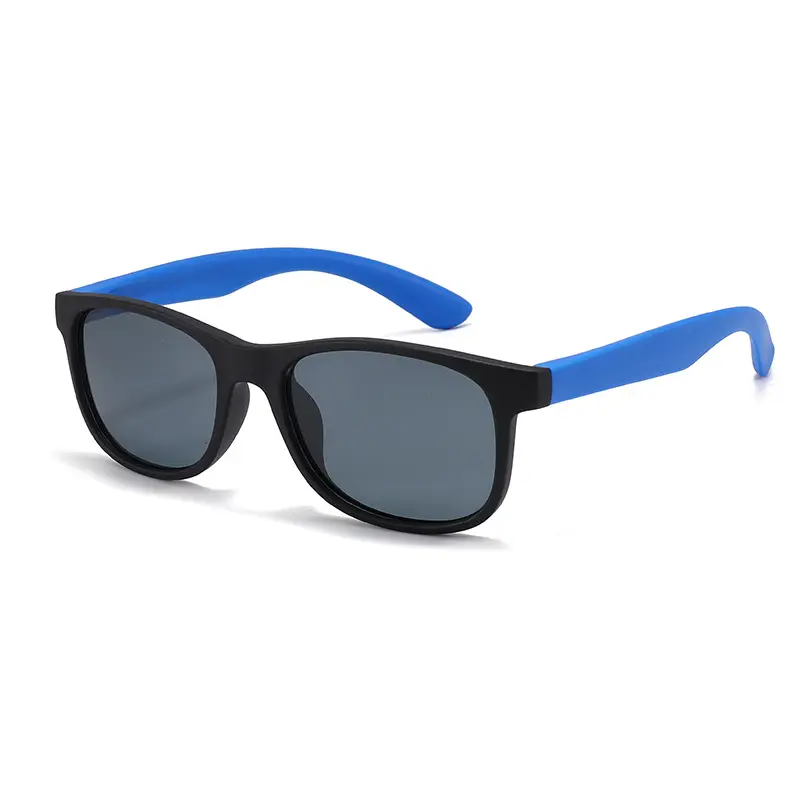 Kids Polarized Sunglasses Blue Orange Silicone Square Frame - Image 5
