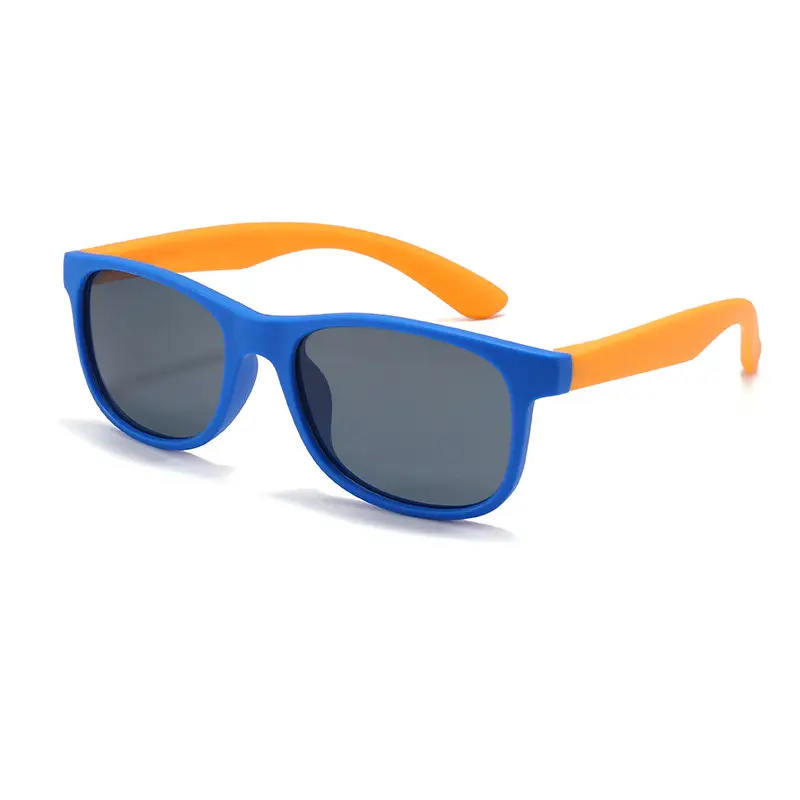 Kids Polarized Sunglasses Blue Orange Silicone Square Frame - Image 7