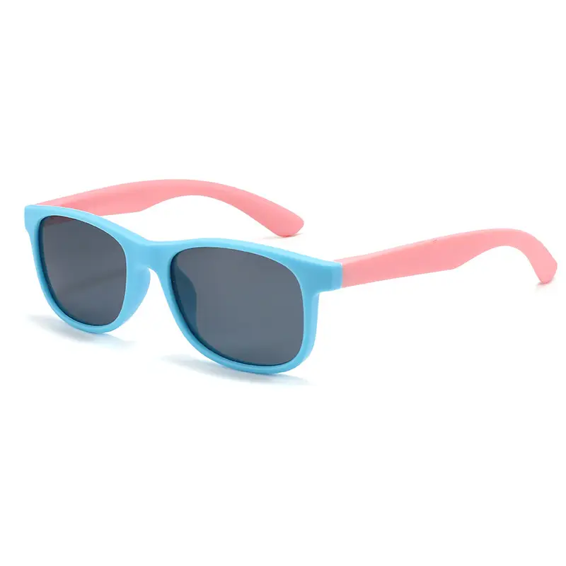 Kids Polarized Sunglasses Blue Orange Silicone Square Frame - Image 2