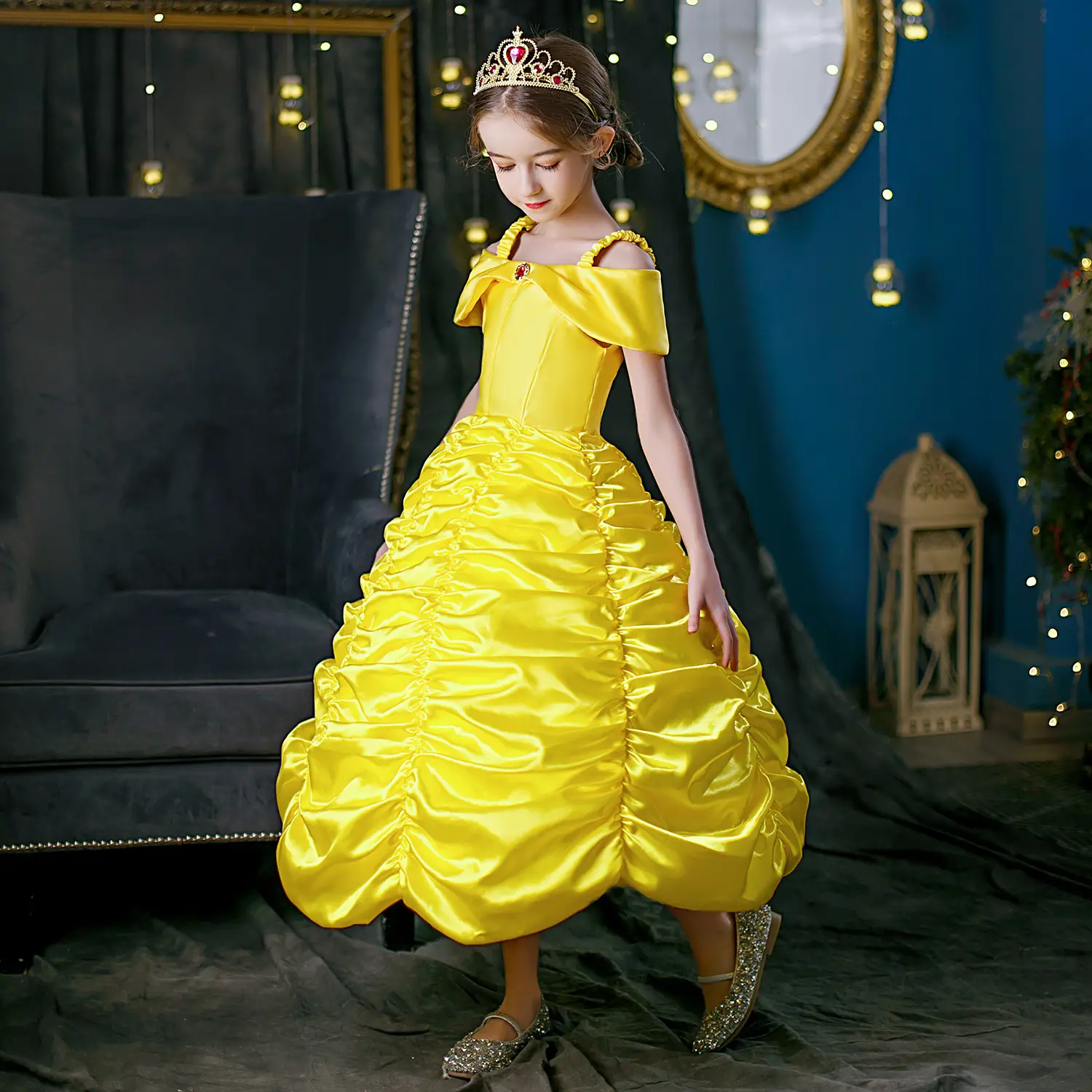 Girls Birthday Dress Yellow Ruffled Skirted Party Gown - Image 3