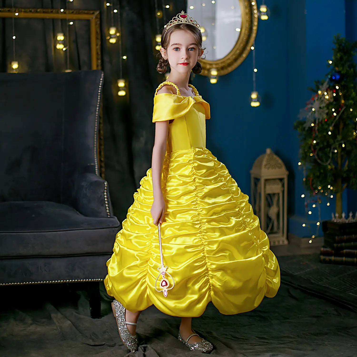Girls Birthday Dress Yellow Ruffled Skirted Party Gown - Image 4