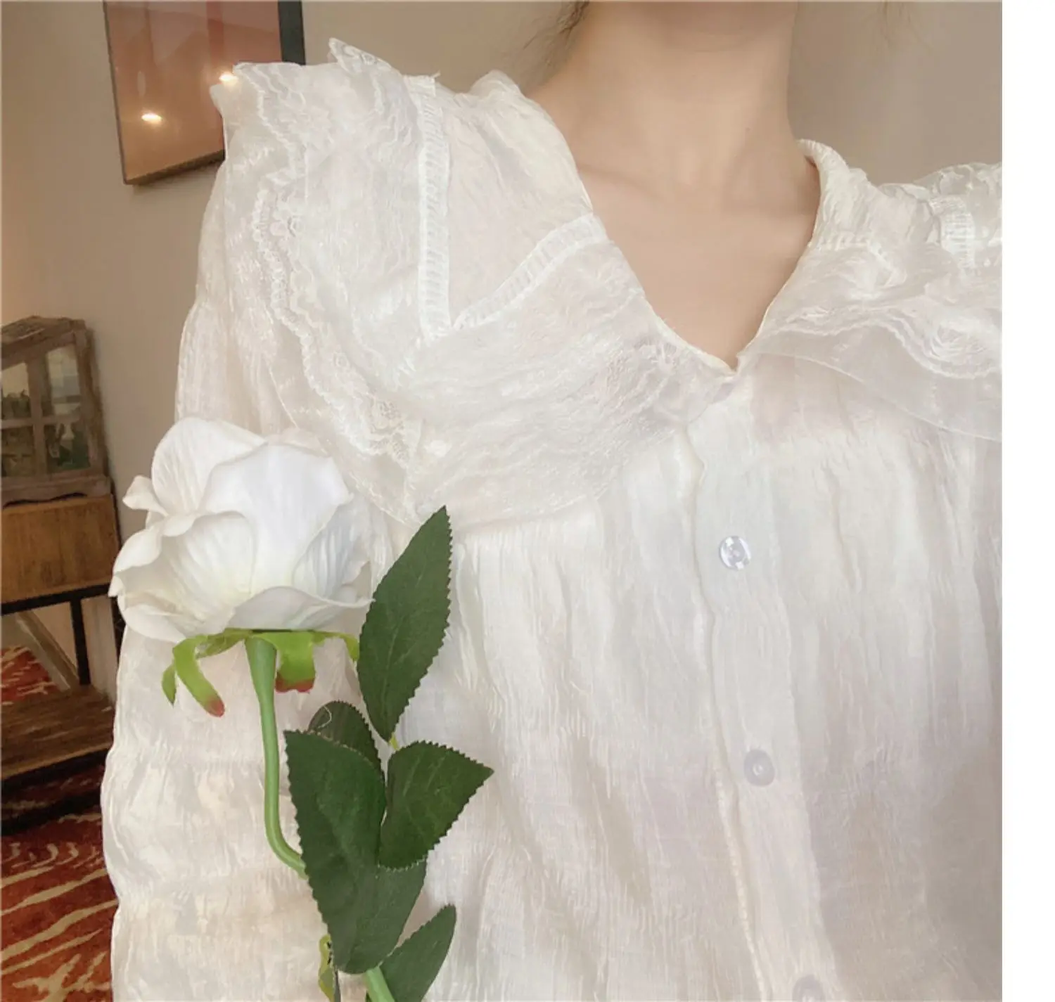 Women's Chiffon Collar Shirt White Spring Autumn — feature 22