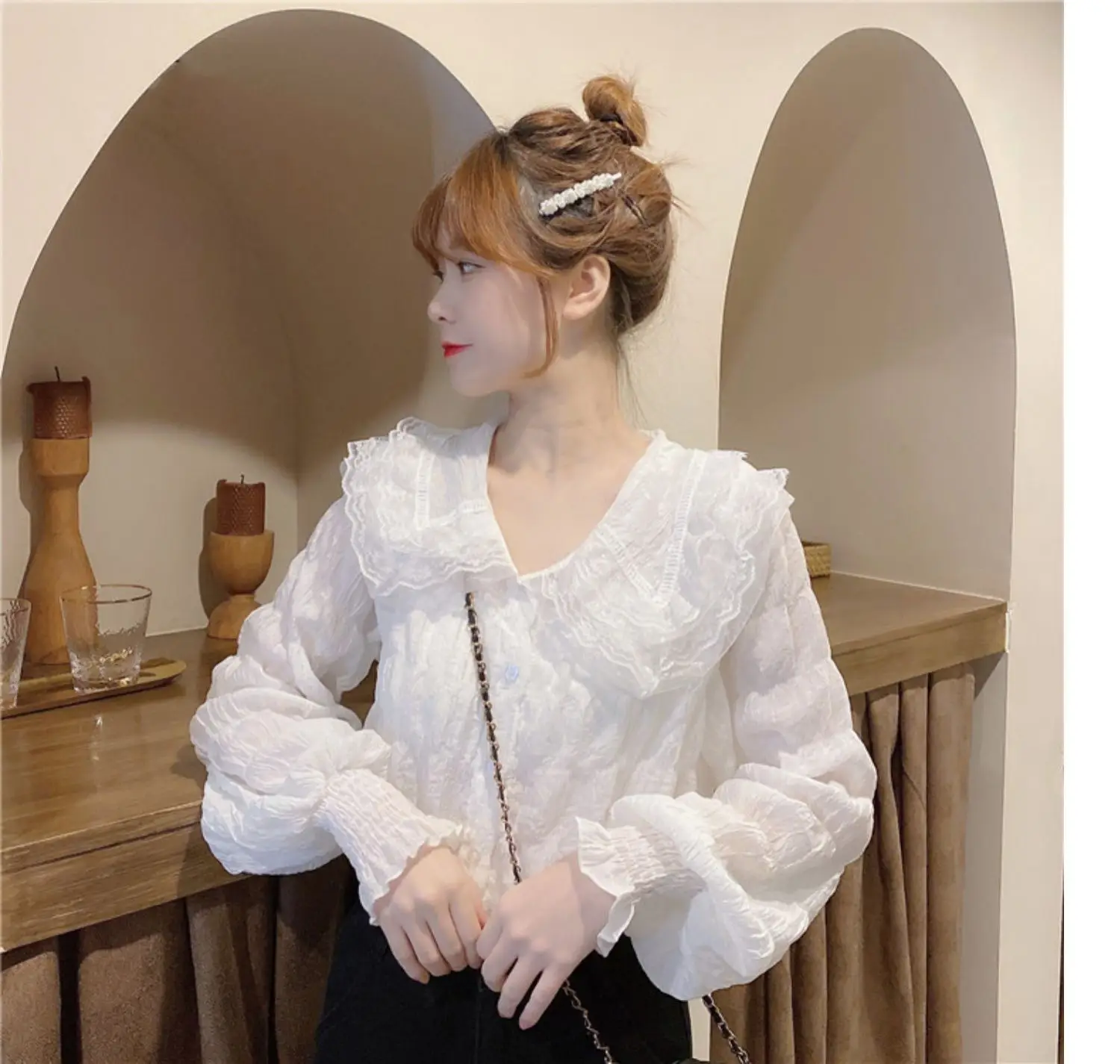 Women's Chiffon Collar Shirt White Spring Autumn — feature 30