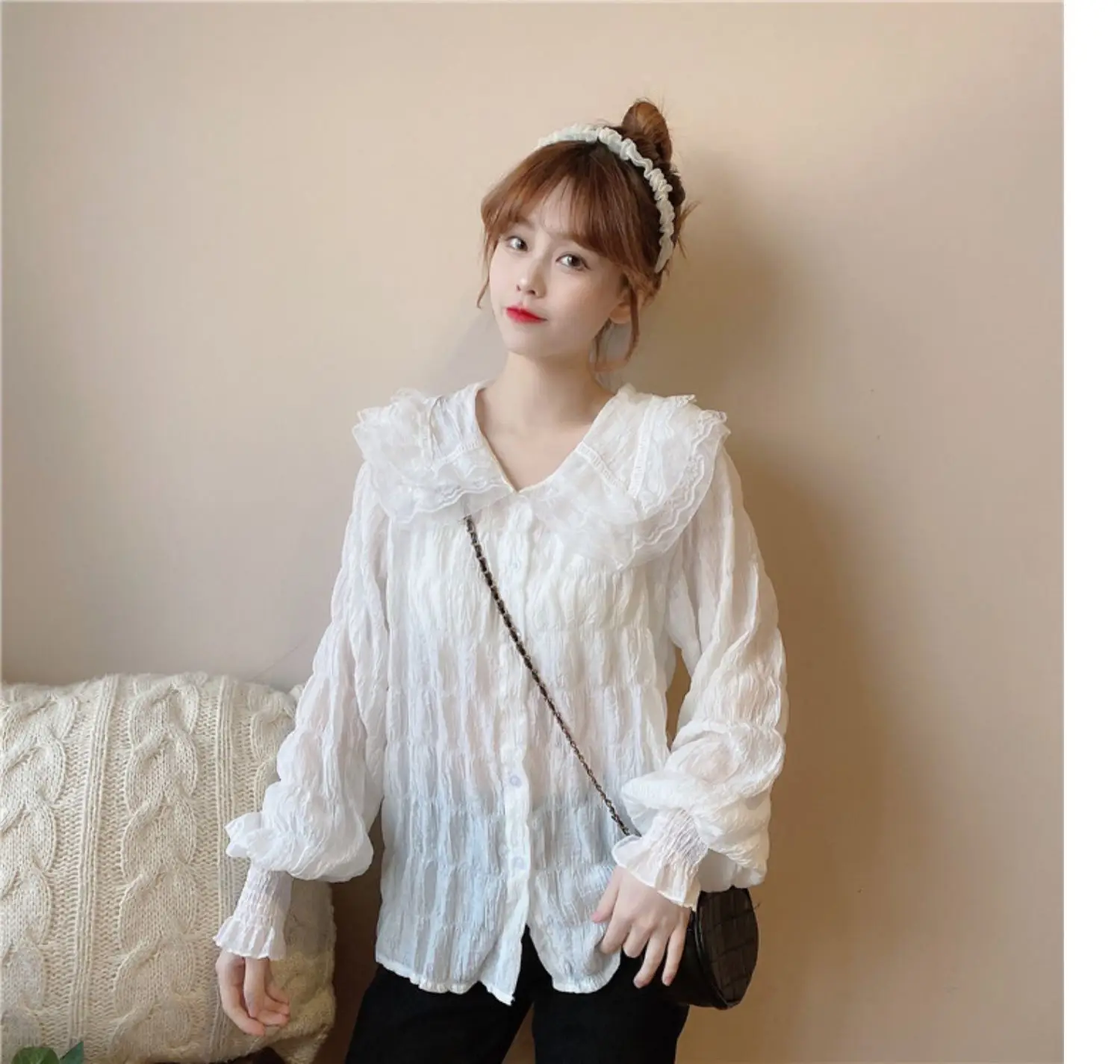 Women's Chiffon Collar Shirt White Spring Autumn — feature 41