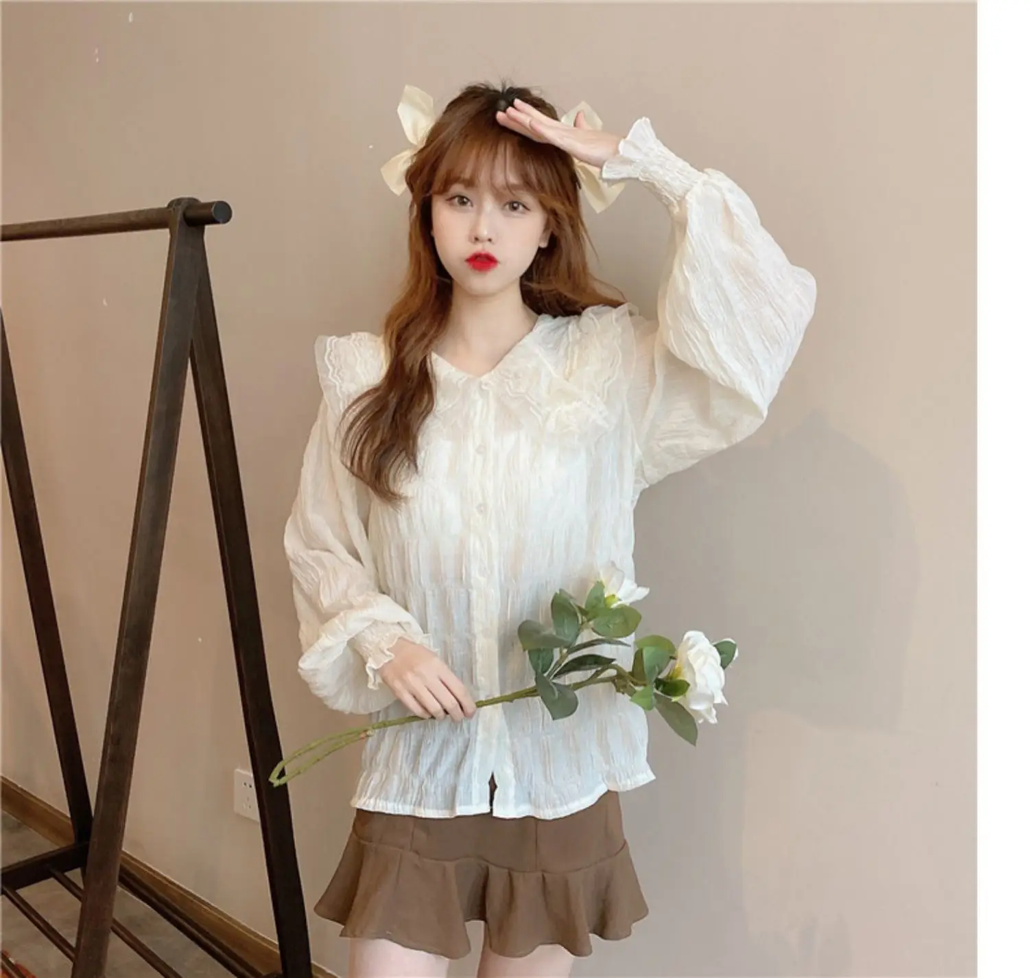 Women's Chiffon Collar Shirt White Spring Autumn — feature 58