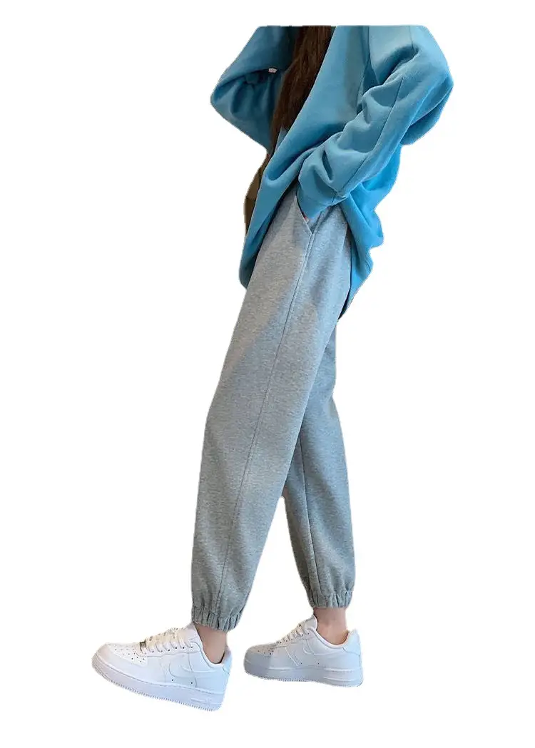 Women Loose Fleece Lined Sports Pants Light Blue 2022 - Image 5