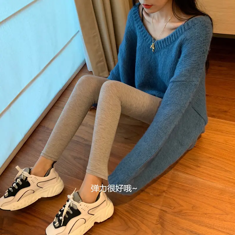 Pregnant Women's Blue Slim Fit Leggings with Adjustable Abdominal Band - Image 3
