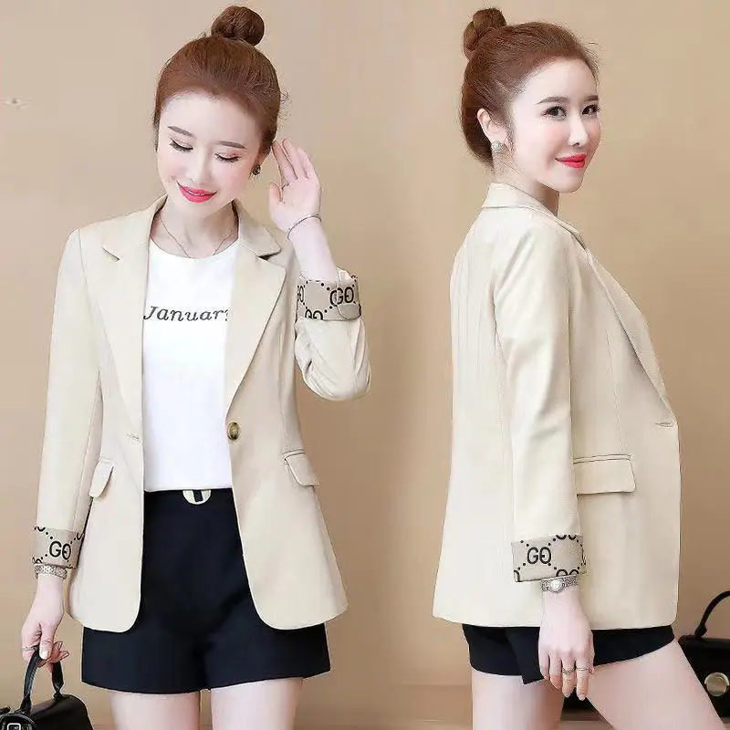 Women's 2022 Slim Fit Korean Style Suit Jacket Beige — feature 1