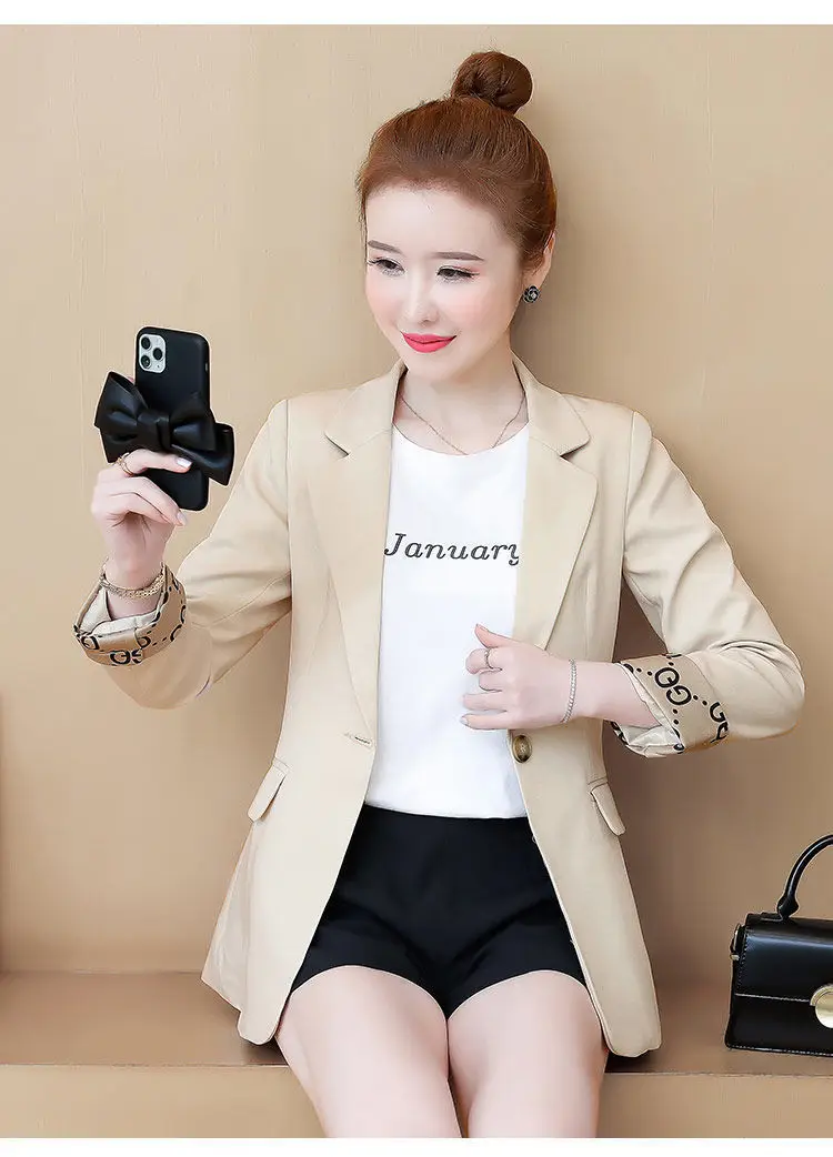 Women's 2022 Slim Fit Korean Style Suit Jacket Beige — feature 16
