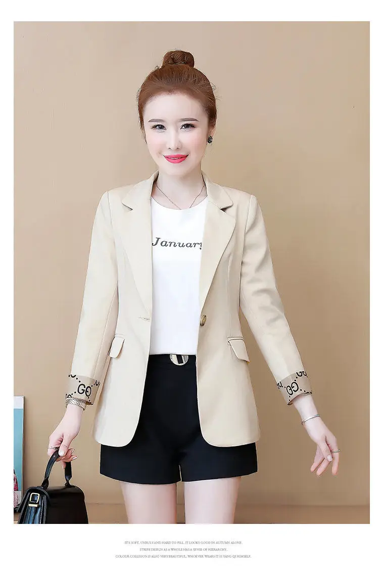Women's 2022 Slim Fit Korean Style Suit Jacket Beige — feature 17