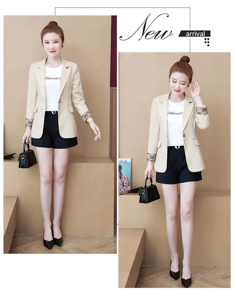 Women's 2022 Slim Fit Korean Style Suit Jacket Beige — feature 18