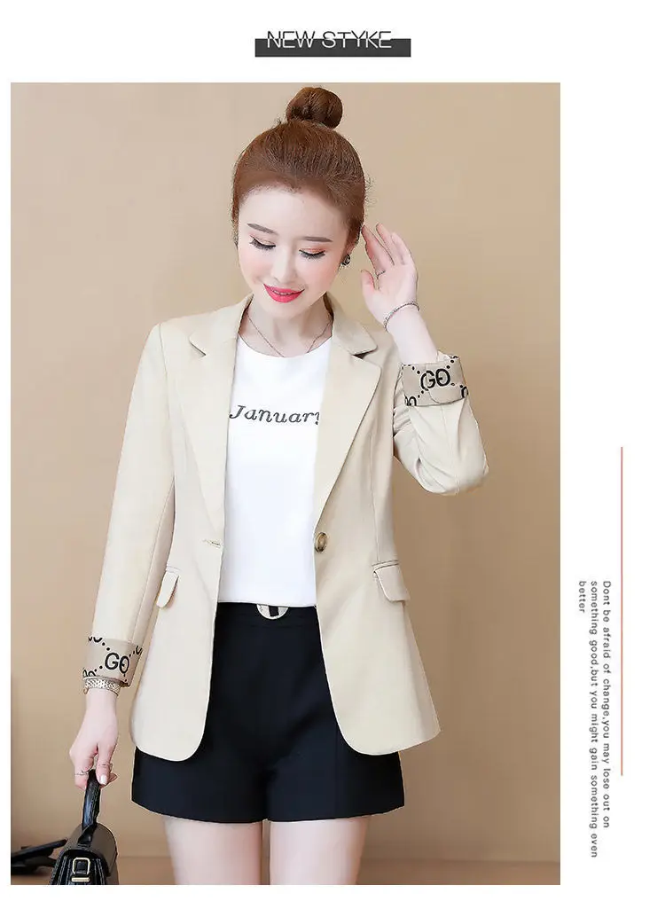 Women's 2022 Slim Fit Korean Style Suit Jacket Beige — feature 19