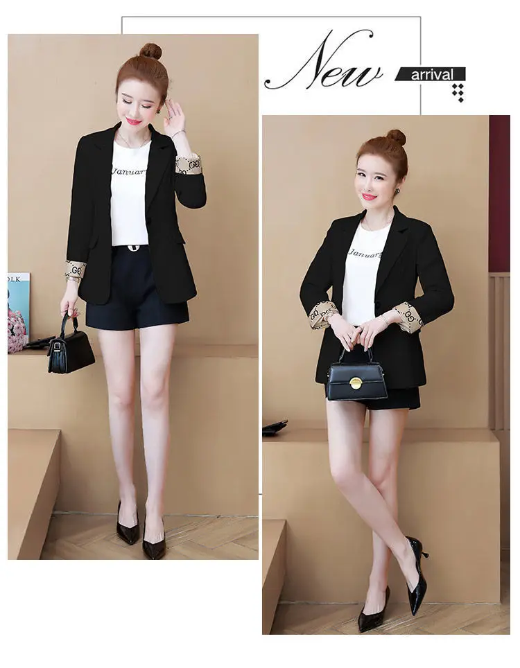 Women's 2022 Slim Fit Korean Style Suit Jacket Beige — feature 25