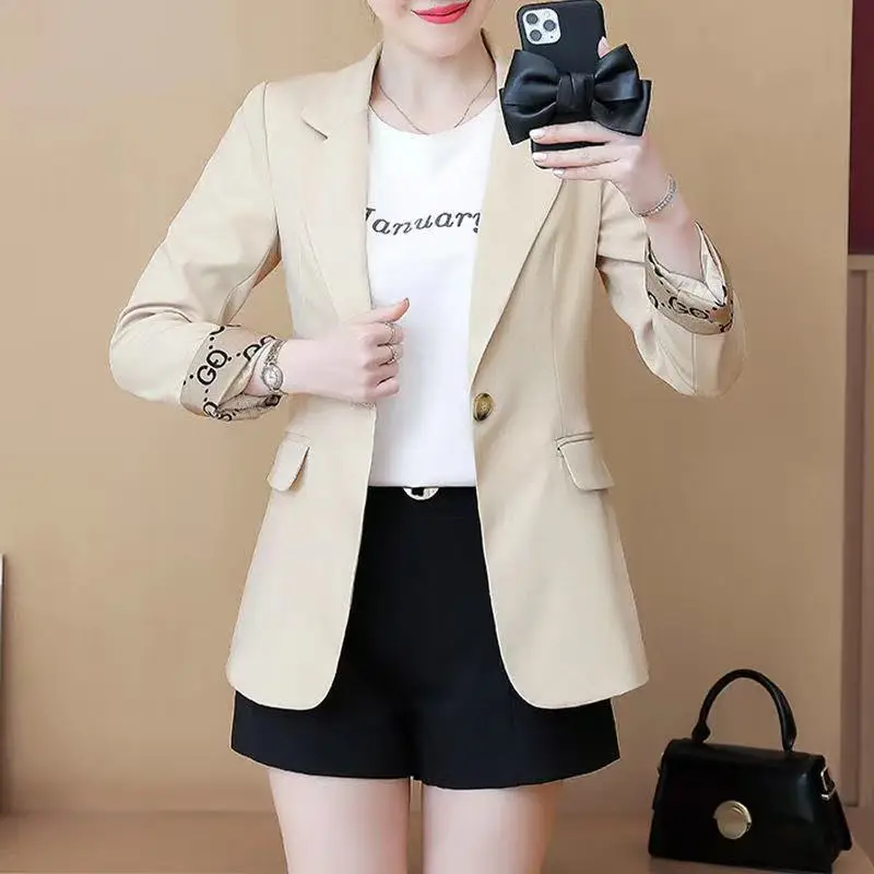 Women's 2022 Slim Fit Korean Style Suit Jacket Beige — feature 6