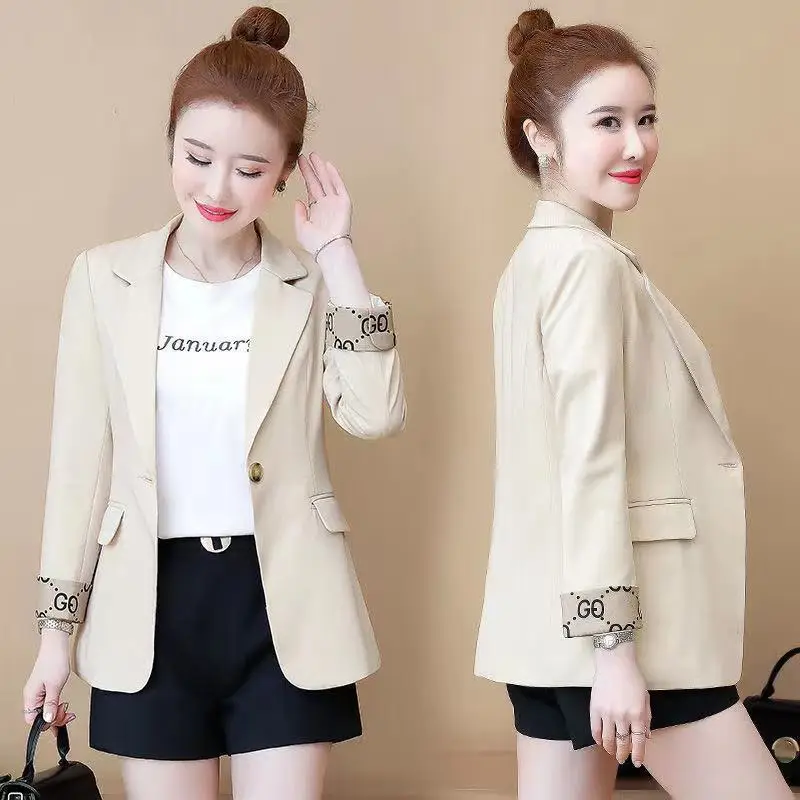 Women's 2022 Slim Fit Korean Style Suit Jacket Beige — feature 7