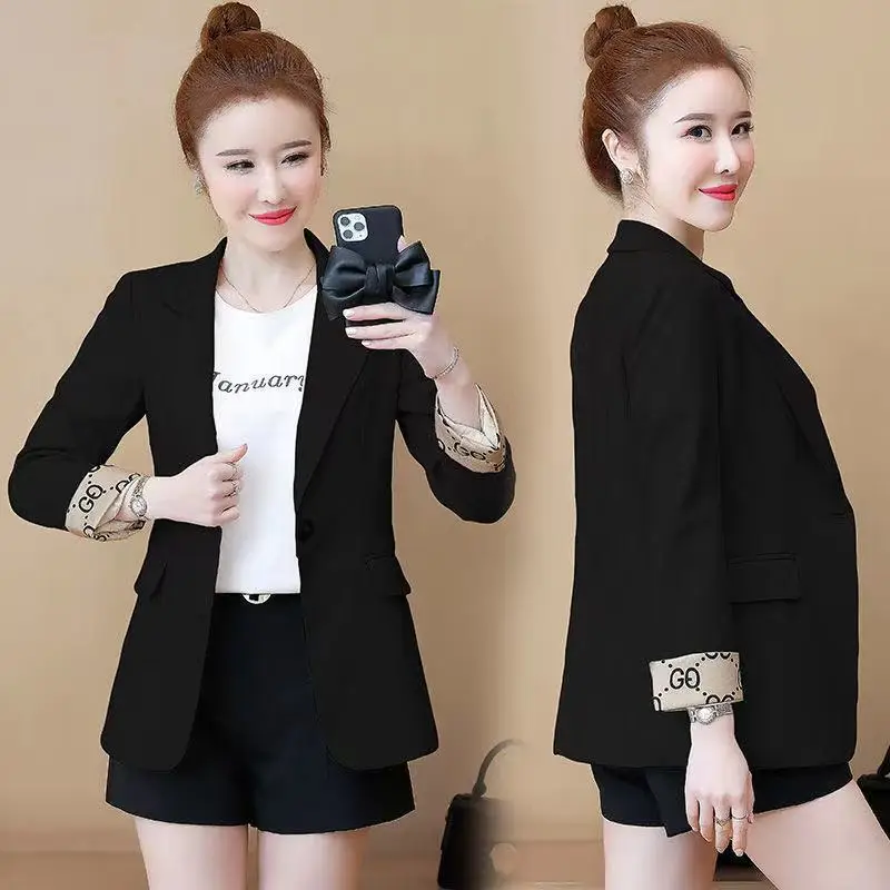 Women's 2022 Slim Fit Korean Style Suit Jacket Beige — feature 9