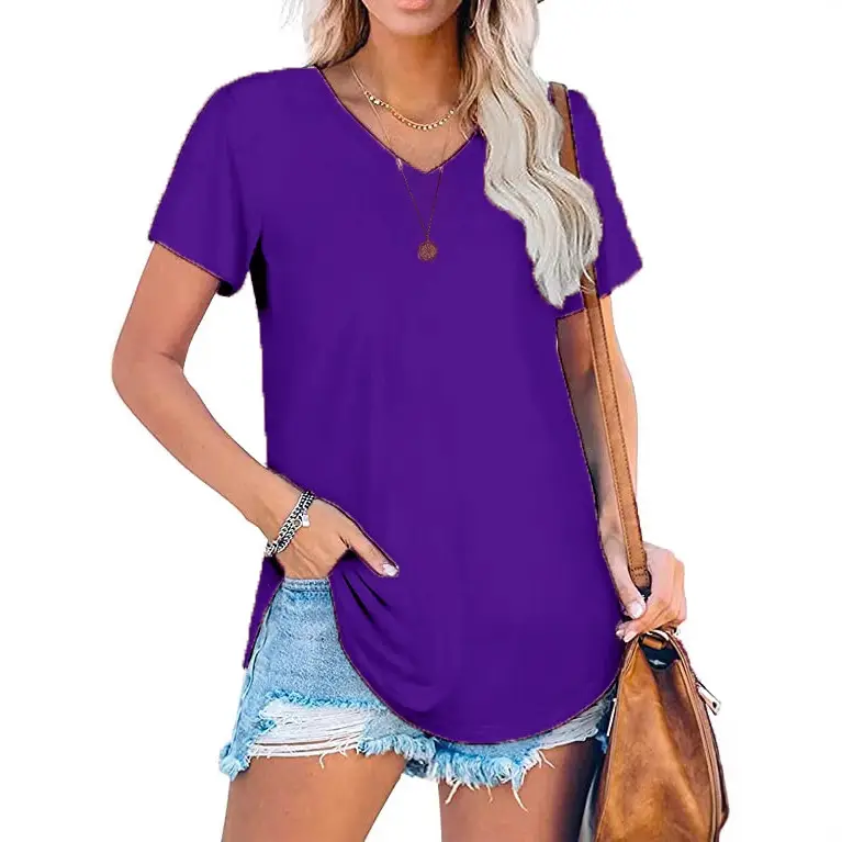 Women V Neck Knitted Summer Top Large Loose Short Sleeve - Image 15