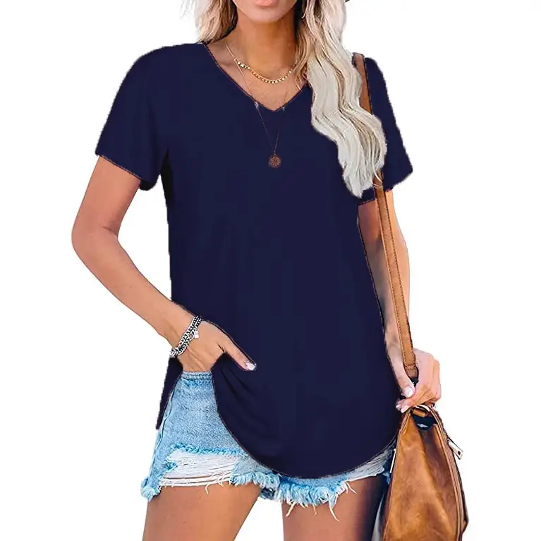 Women V Neck Knitted Summer Top Large Loose Short Sleeve - Image 16