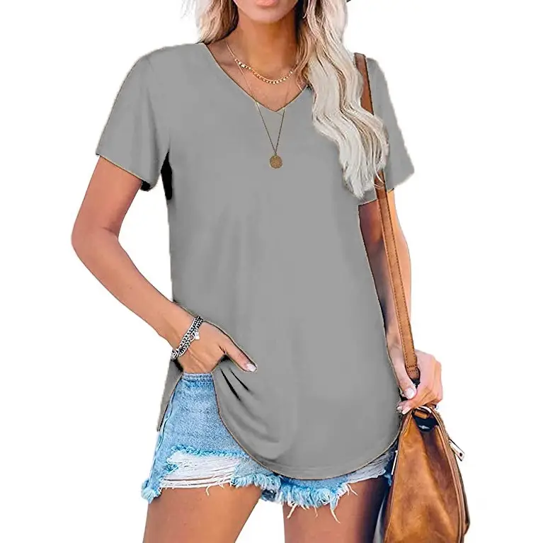 Women V Neck Knitted Summer Top Large Loose Short Sleeve - Image 18
