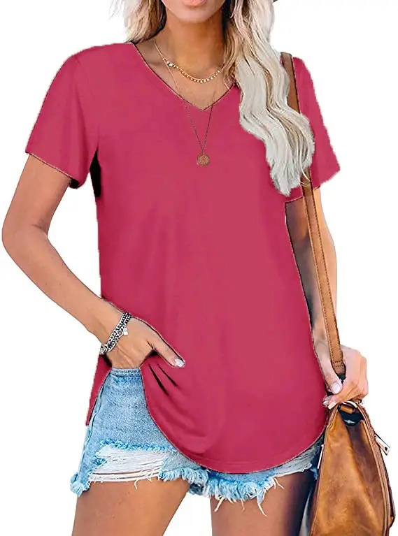 Women V Neck Knitted Summer Top Large Loose Short Sleeve - Image 11