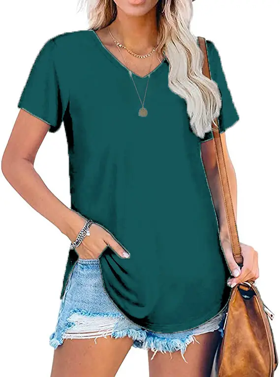 Women V Neck Knitted Summer Top Large Loose Short Sleeve - Image 13