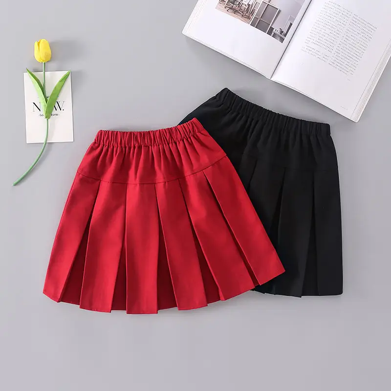 Red Pleated Skirt for Girls Primary School Casual Wear - Image 6