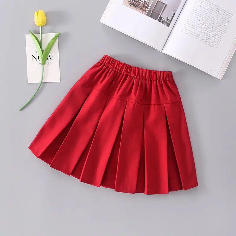 Red Pleated Skirt for Girls Primary School Casual Wear - Image 8