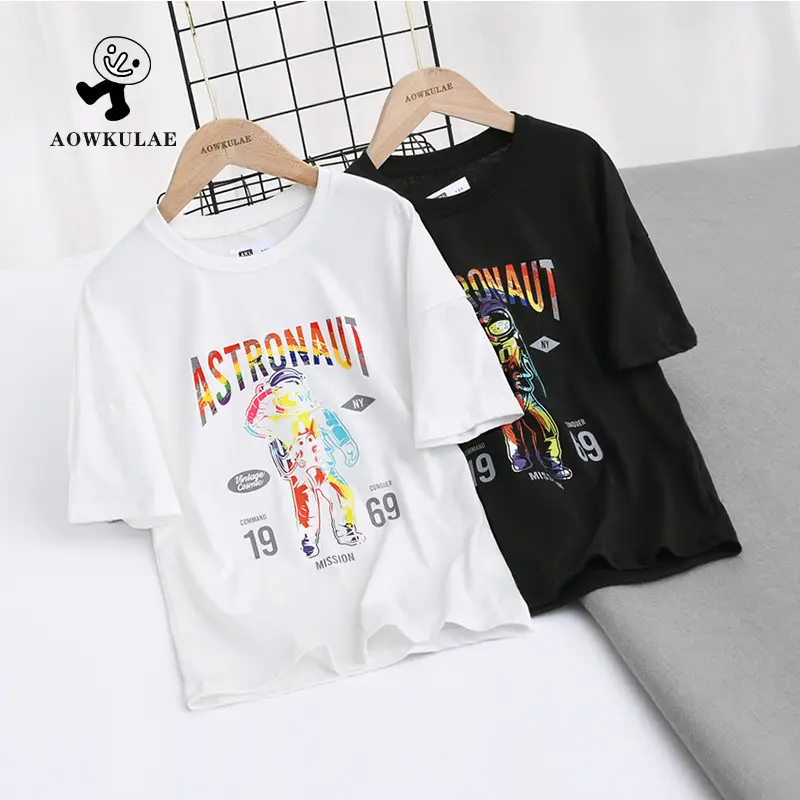 Kids Astronaut Printed Cotton T-Shirt White Black Medium Large - Image 3