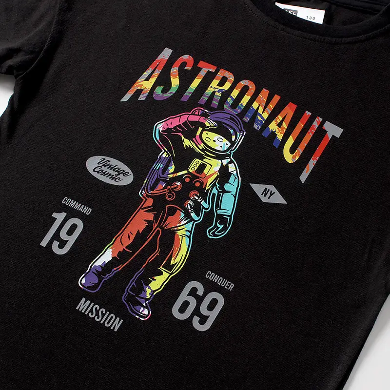Kids Astronaut Printed Cotton T-Shirt White Black Medium Large - Image 5