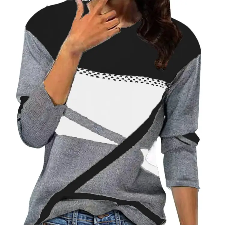 2022 Women Blue White Striped Long Sleeve T-Shirt - Image 4