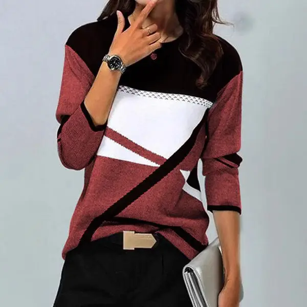 2022 Women Blue White Striped Long Sleeve T-Shirt - Image 5