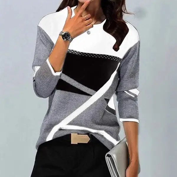 2022 Women Blue White Striped Long Sleeve T-Shirt - Image 7