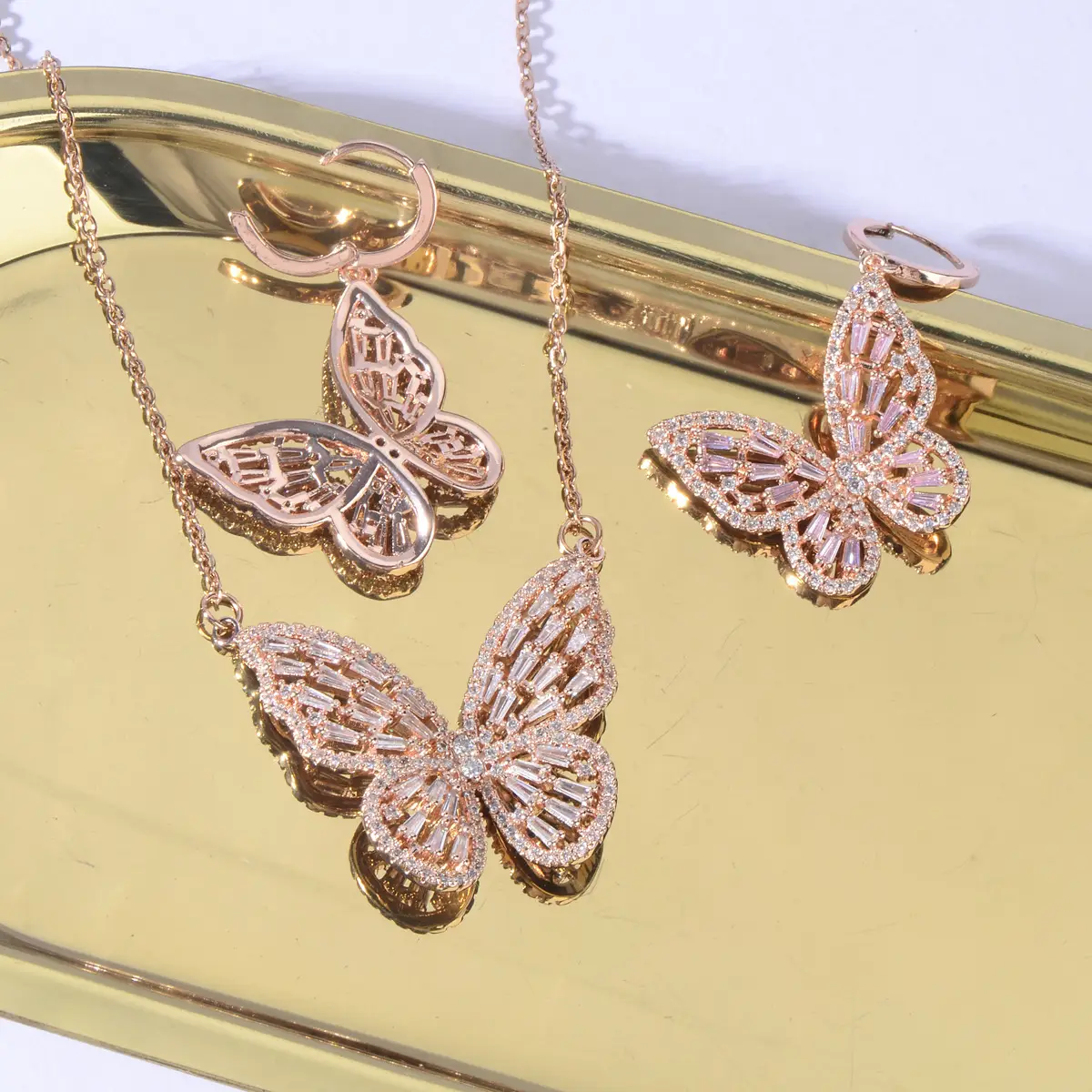 Butterfly Earrings Necklace Set Zircon Open Ring Women - Image 9