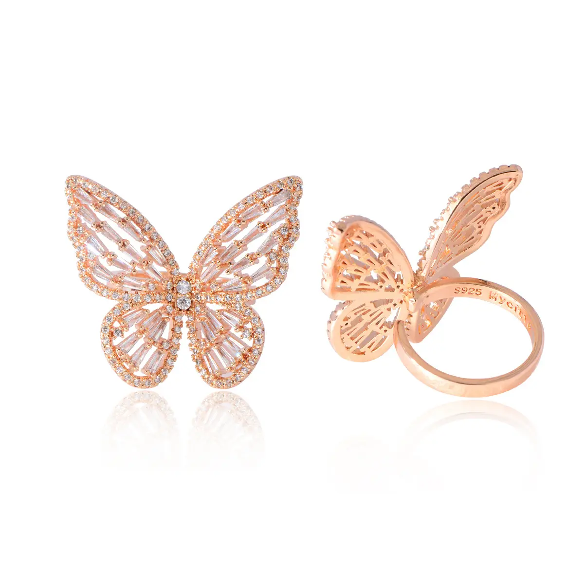 Butterfly Earrings Necklace Set Zircon Open Ring Women - Image 4