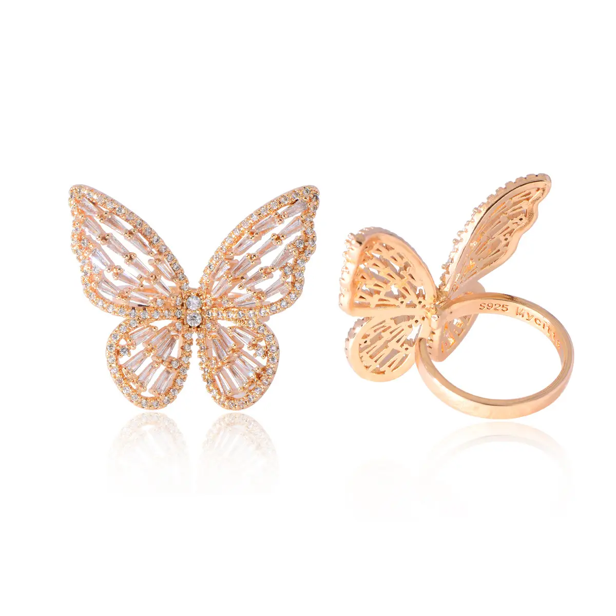 Butterfly Earrings Necklace Set Zircon Open Ring Women - Image 3